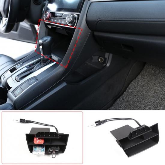 ABS Inner Center Console Storage Box for Honda Civic Sedan 2016- W/ USB