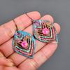 Natural Pink Sapphire Copper Multi Electroformed Art Deco Drop Dangle Earrings V-90