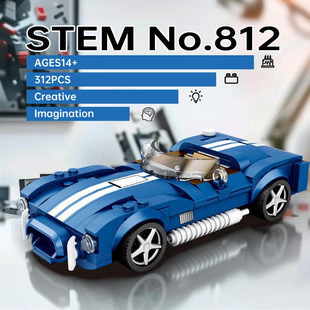 312PCS Blue Sport Car Building Block Set Creative City Vehicle Diy Car Model Bricks Desktop Display Toys For Kids Holiday Gifts