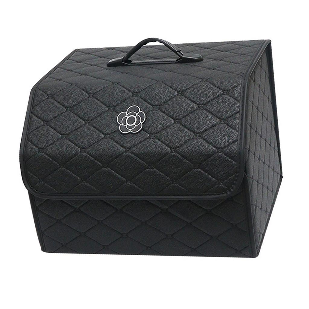 Car Trunk Storage Organizer High Capacity Multipurpose Pu Leather Portable Trunk Storage Box with Lid Black ‑ Large