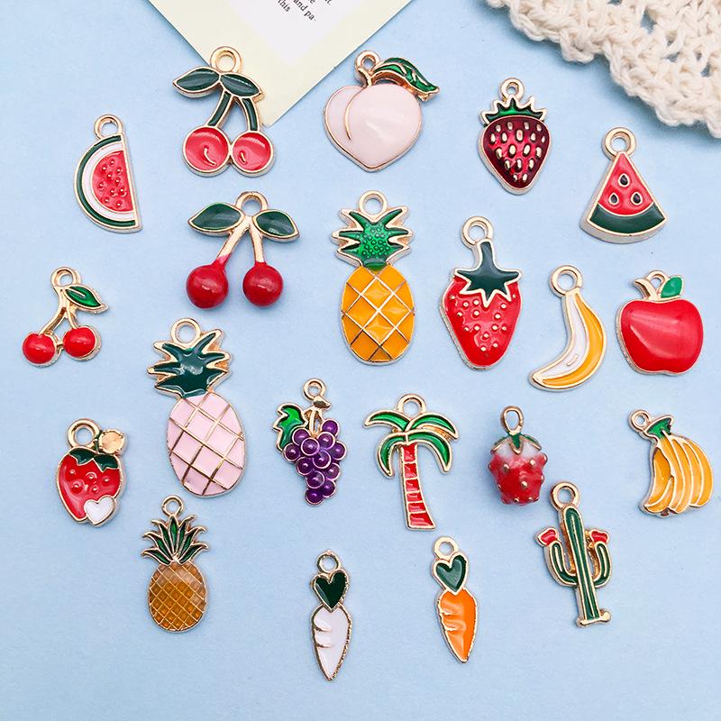 3D Fruit Drip Oil Alloy Pendants: Cherry, Watermelon, Grape Charms - Mixed 20K Gold
