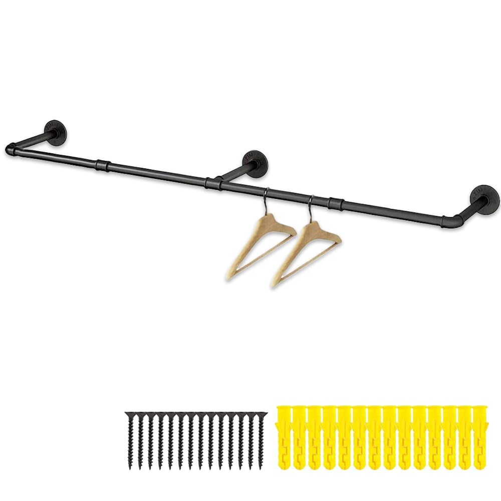 Perchero Nicheez Elegante Perchero de Hierro Tubo de 180 cm, Estante, Montado en la Pared, (Negro)