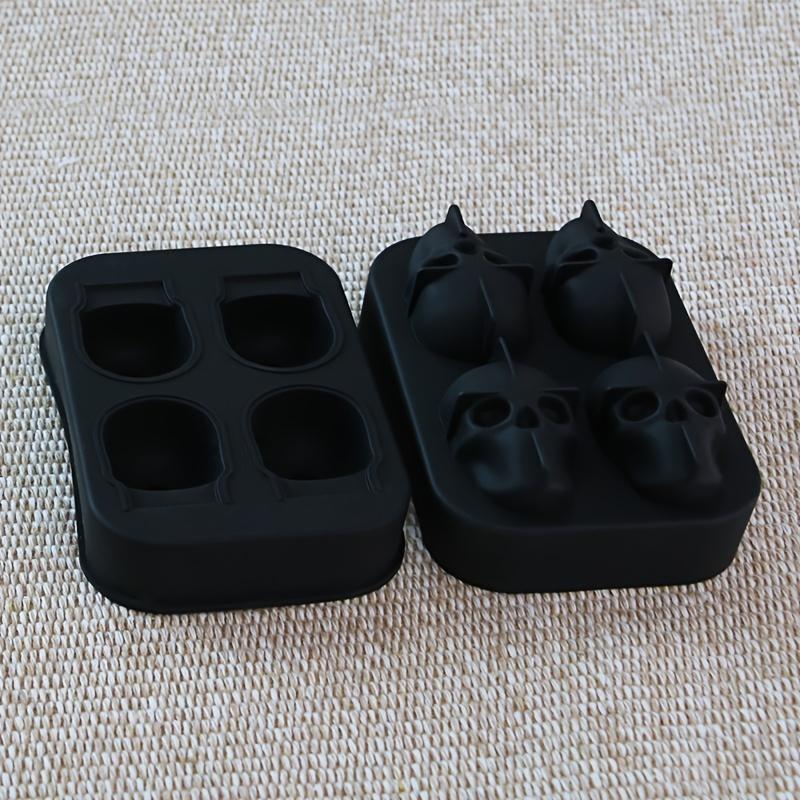 1pc Ice Cube Tray 3D Skull Ice Mold-Easy Release Silicone Mold 4 Cute and Funny Ice Skull for Whiskey Cocktails and Juice Beverages Black Ice Mold