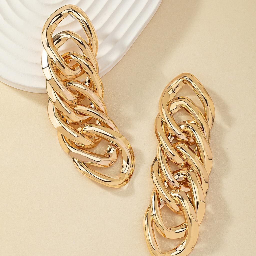 Fashion Earrings, Geometric Buckle Chain, Metal Cold Air Design, Exaggerated Fringed Summer Atmospheric Women'S Earrings