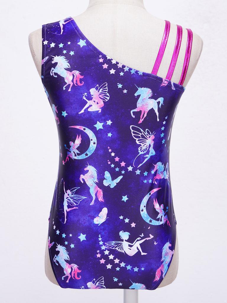 Tricou drăguț pentru gimnastică de dans într-o singură piesă pentru fetițe, salopetă metalizată lucioasă