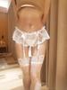 Sissy Lingerie Men'S Lace Sheer Skirted Pantyhose Bulge Pouch G-String With Garters Stockings Leggings Crossdressers Nightwear