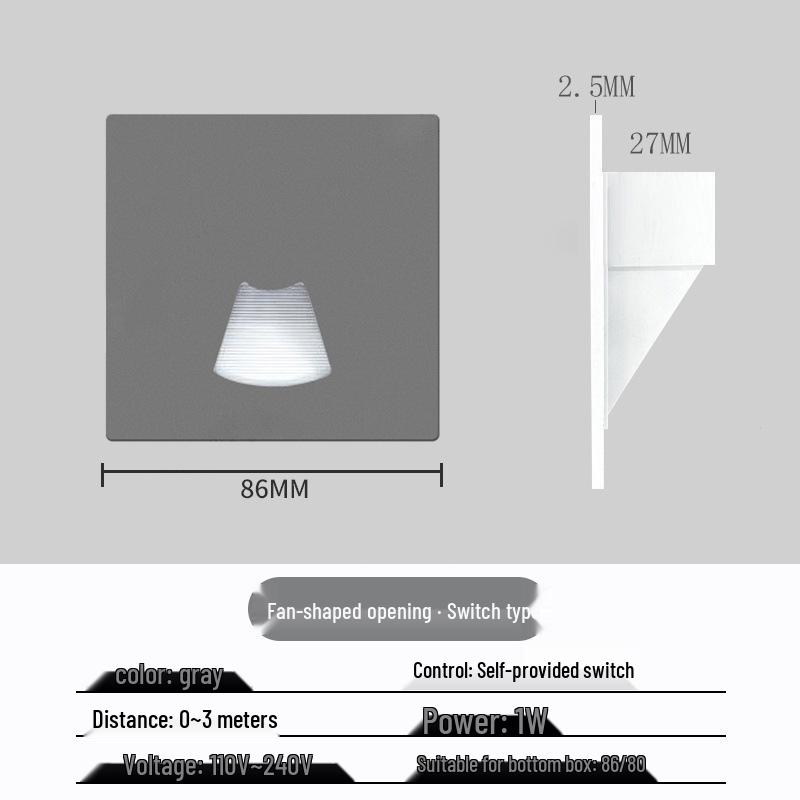 Ultracienka lampka nocna z czujnikiem magnetycznym do wbudowania typu 86 na schody i korytarze