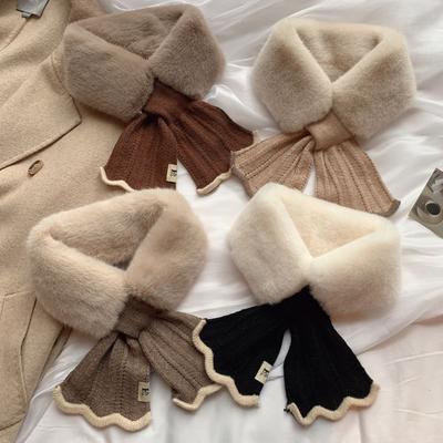 Cross Neck Scarves Shawl Wool Collar Elegant Plush Scarfs  Women Accessories