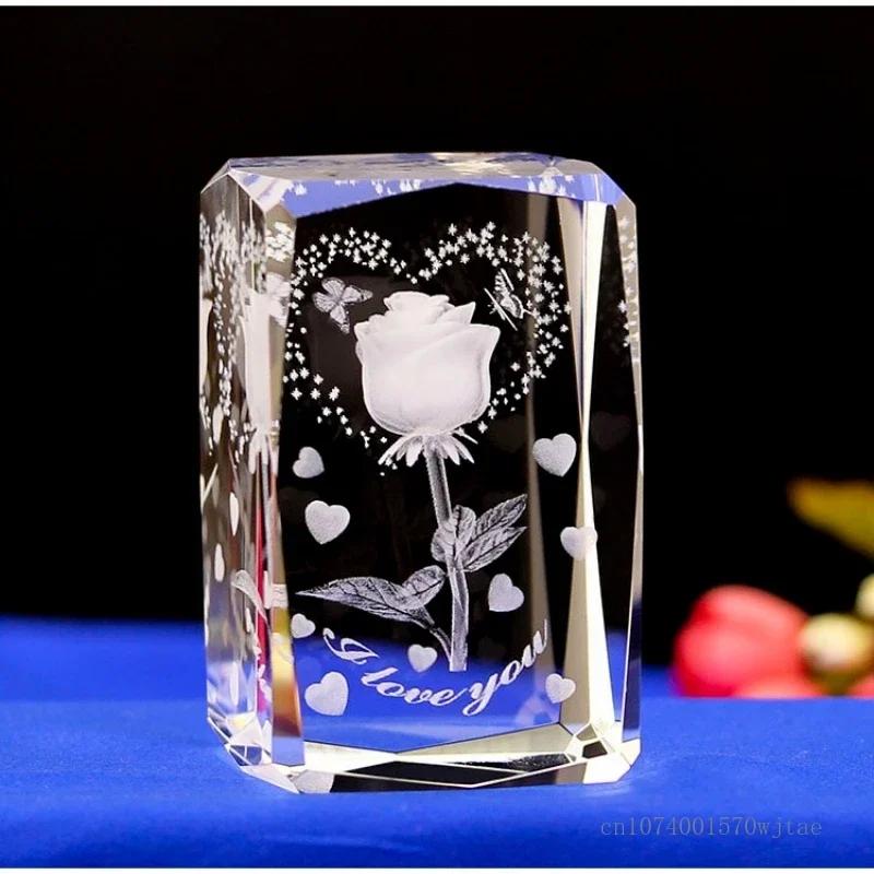 Creative Single Rose Embossed Pattern Valentine's Day Crystal Decor Home Living Room Office Decoration Gift Reward, 50x80MM, 1Pc