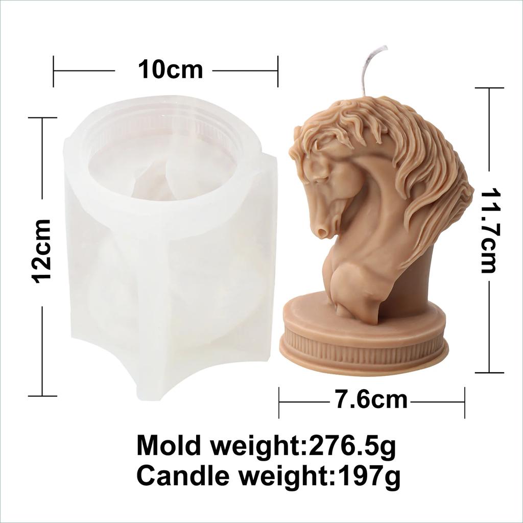 DIY Half cylindrical horse head statue candle silicone mold horse sculpture resin mold gypsum concrete cement silicone mold