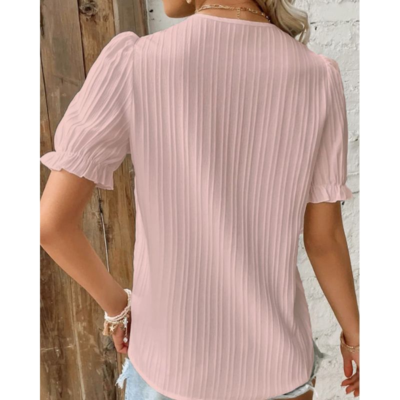 Hollow Short Sleeve Summer New Arrival European and American Women's Clothing All-Matching Shirt Holiday Fashion Cut Out Short Sleeve