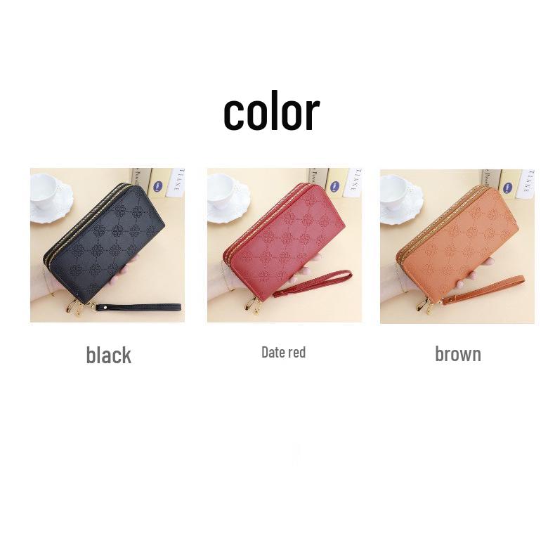 Women's Double Zipper Phone Wallet - Large Capacity Handheld Coin Purse for Students