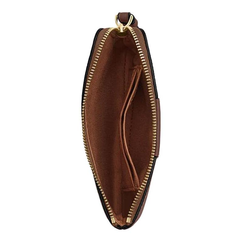 Coach Corner Zip 16 Logo Zipper Closure Faux Leather and Cowhide Split Leather Wrist Bag Clutch Small Women's Tan and Brown