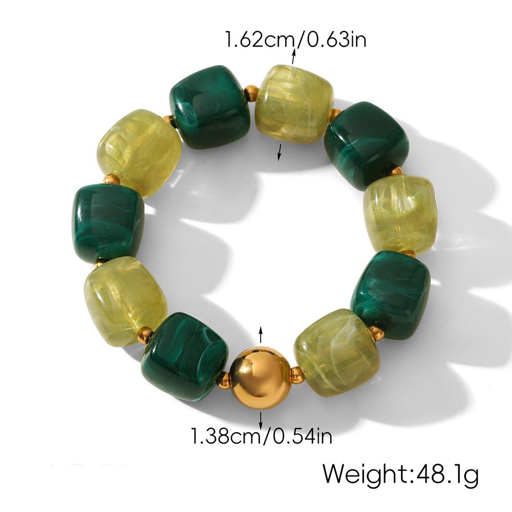 Boho Buntes Klobiges Harzperlen Armband für Damen Vintage Edelstahl Goldfarbe Perlen Schmuck Mode Party Geschenk