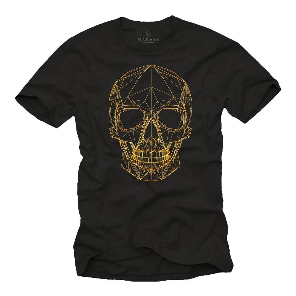 

Men s Skull Print T-Shirt - Tattoo Design Fine Yellow Glitter Lines 2XL