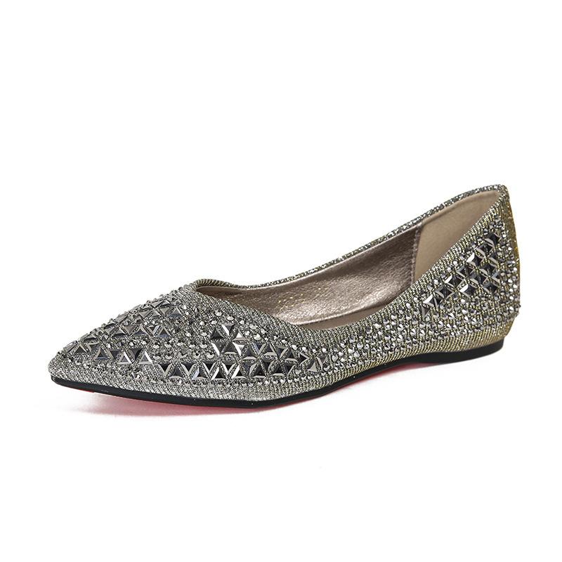 Pointed flat-soled single shoes women's 2025 summer new shallow mouth rhinestone temperament versatile soft surface height increase comfortable wom