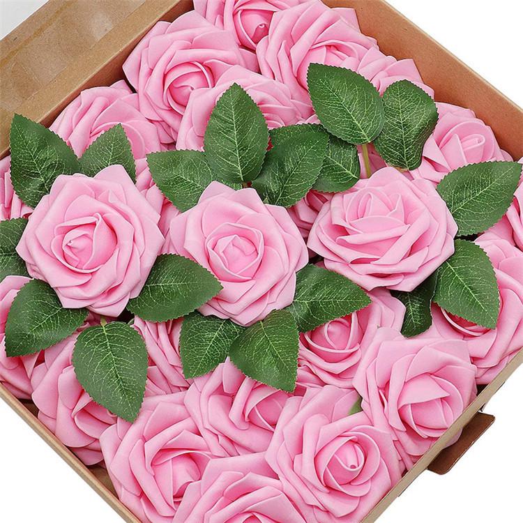 8CM Faux Rose Flower Gift Box Set with Leaves - Includes 25 or 50 Flowers for Home Decoration