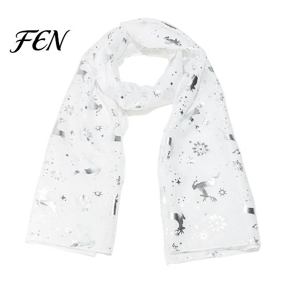 Winter Christmas Scarf Theme for Women, Glitter Sparkly Foil Reindeer Cold Proof Accessory Print Scarves, Lightweight Soft Shawl Wrap Fall Daily