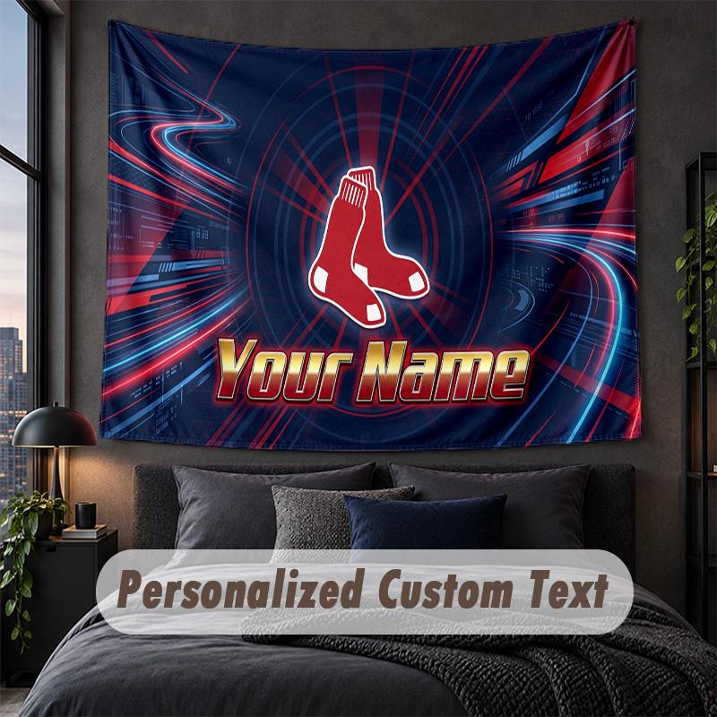 Custom Name Text Tapestry,Boston Red Sox Decorative Wall Hanging, Background Tapestry For Home Bedroom
