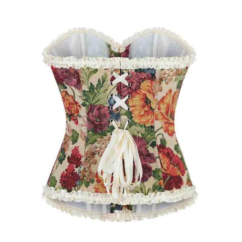 French Fishbone Corset Lace Printed Corset Tube Top for Women Fish Palace Corset Fishbone Shapewear for Outer Wear