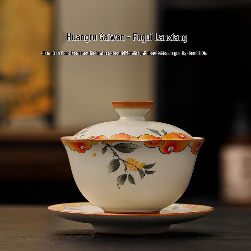 Ru Kiln Crackle Sancai Ceramic Gaiwan Tea Set, Kung Fu Style for Home Use Standard