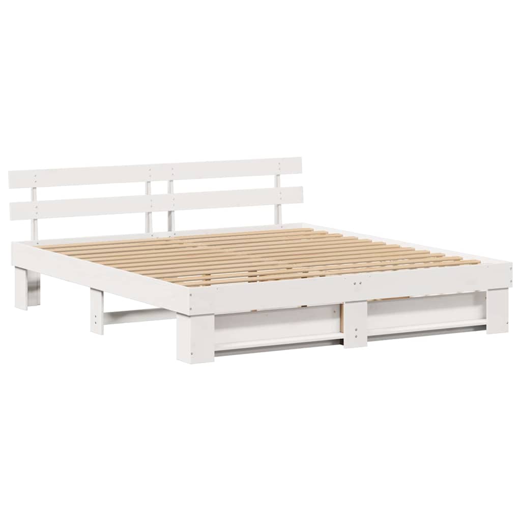 Bed Frame with Headboard White 200 x 200 cm Solid Pine Wood