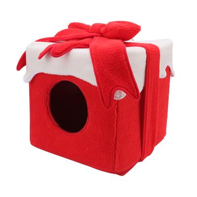 Cama para Gato de Navidad Estilo Caja Navideña Suave Cómoda Pelusa Colores Vivos Tienda de Gato Navideña para Gato