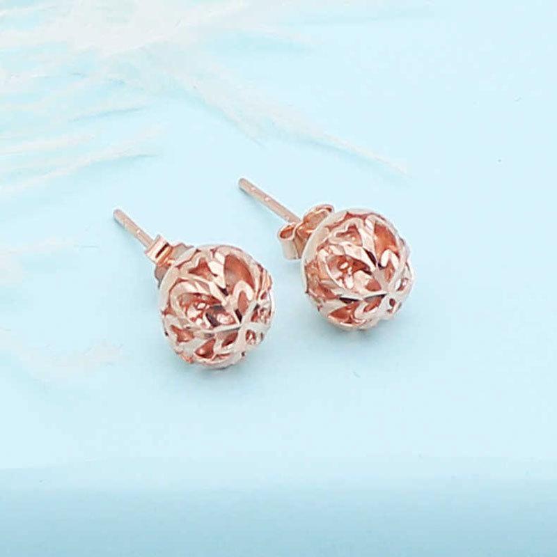 Чистое Фиолетовое Золото Женские Полые Цветное Золото Модные Изысканные Трендовые Розовое Золото Сияющие Гвоздики Серьги