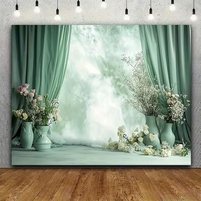 2D Elegant Mint Green Floral Drape Backdrop Photo Booth Background Cloth