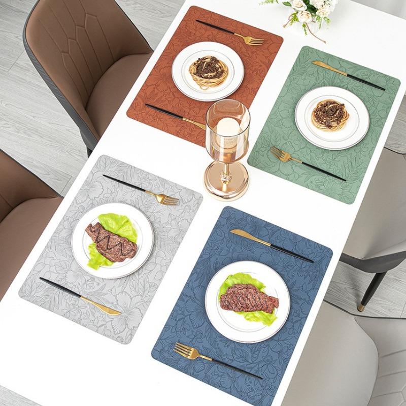 Nordic Embossed PVC Leather Placemats Heat Resistant Non Slip Dining Table Mats Elegant Hotel Home Western Food Table Pads