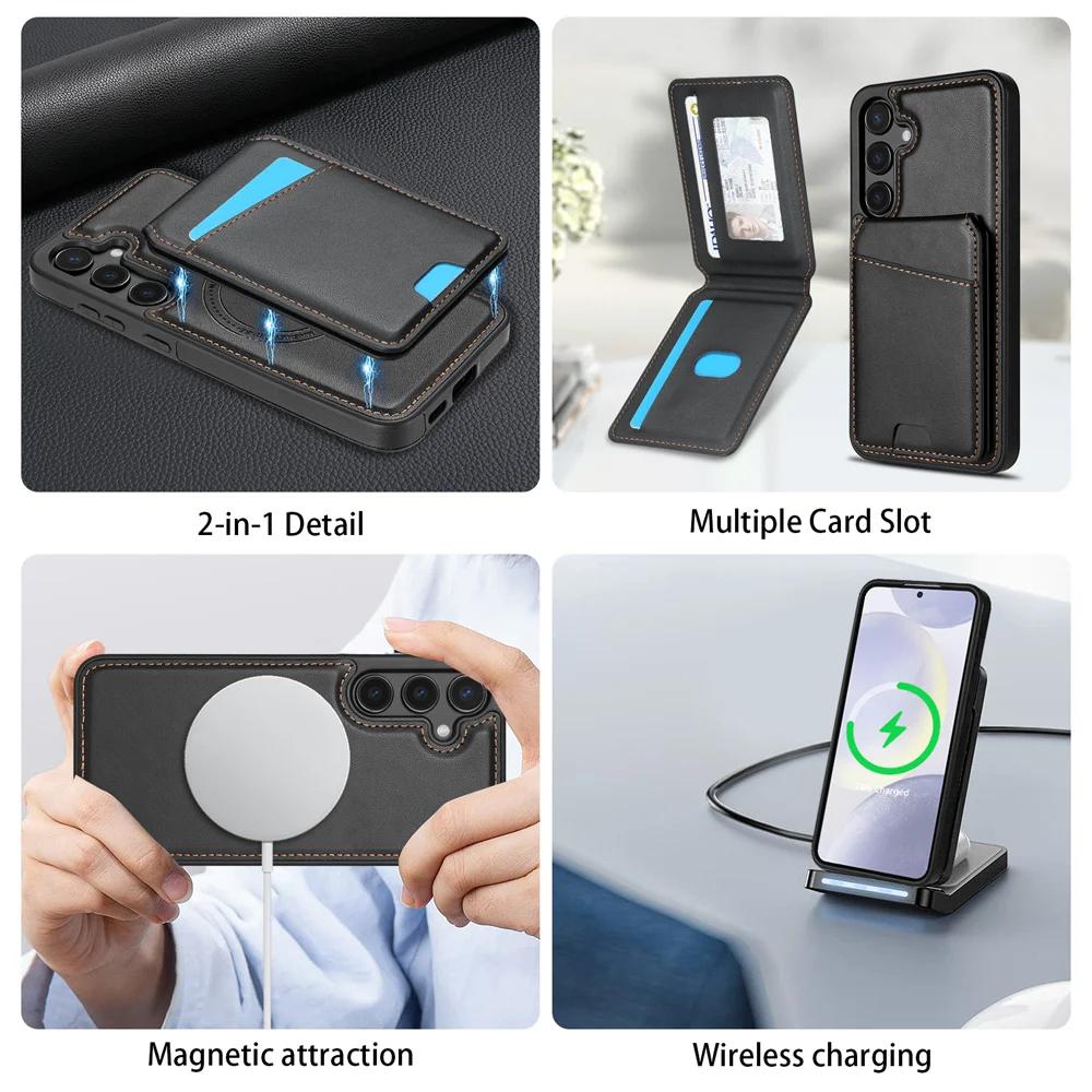 2 In 1 Detachable Magnetic Wallet with Card Holder Phone Case for Samsung S25 S24 Ultra S22 Plus S23 FE A16 A55 A15 A54 Cover