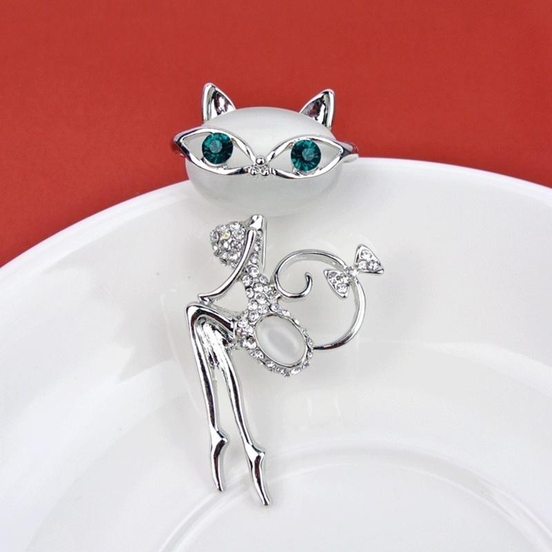 Opal  Wear Glasses Cat Brooches  Sexy Cat Pins and Brooches Wedding Accessories