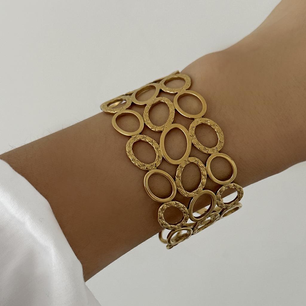Vintage Stainless Steel Flower Heart Bracelet For Women Gold Color Irregular Geometric Cuff Bangles Bracelets Aesthetic Jewelry