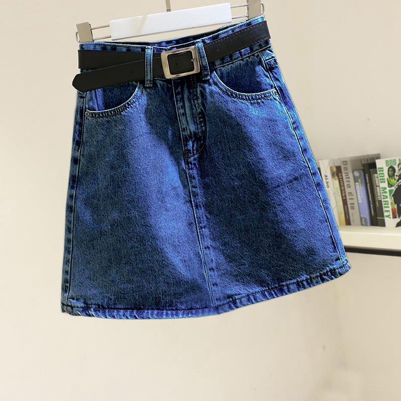 Black & Gray High-Waist A-Line Denim Mini Skirt - Korean Style, Summer Trend