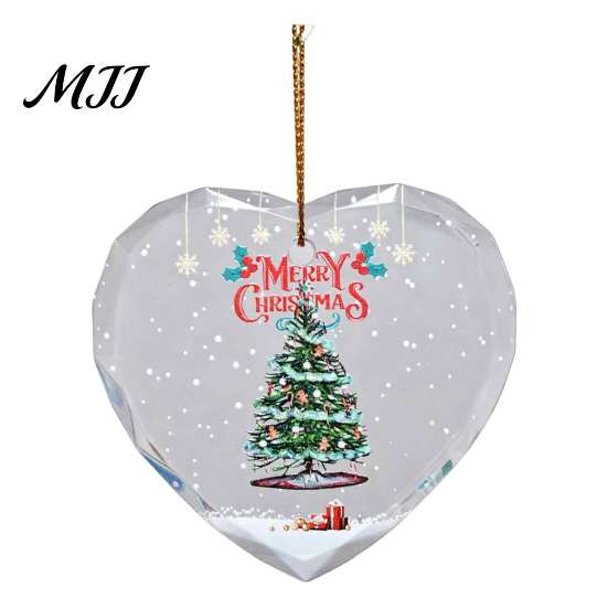 Festive Porch Hanging Ornaments Heart Shaped Christmas Ornaments, Crystal Santa Winter Scene Ornament, Transparent Decorative Window Accents Xmas Tree
