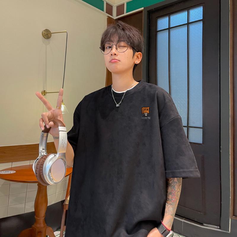 

Мужская футболка большого размера из тяжелой замши в стиле ретро, Коллекция Лето 2024 L