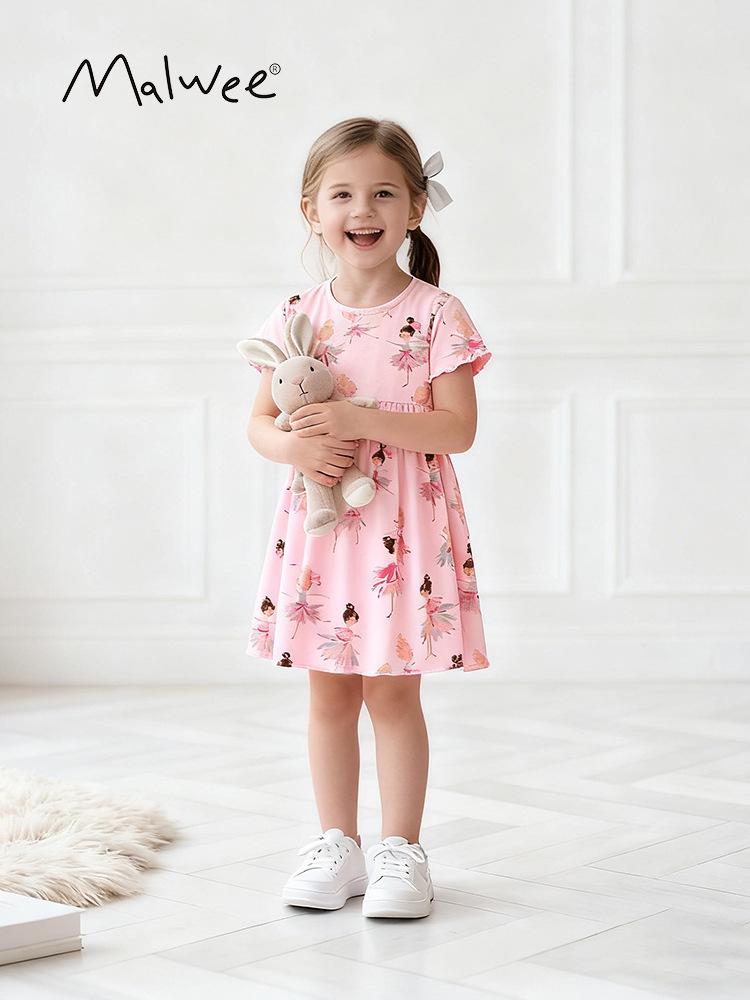 Malwee Mädchen Herbst/Winter Süßes Print Kurzarm Prinzessinnenkleid