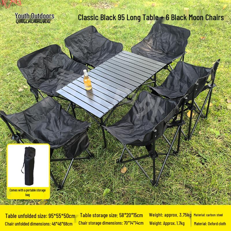 Portable Carbon Steel Folding Table & Chair Set for Camping, Dining, Coffee Shops, and Snack Stalls