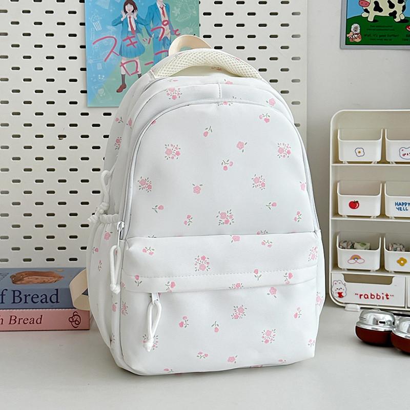 Minimalist Nylon Student Backpack With Geometric Pattern And Floral Details For Daily Use