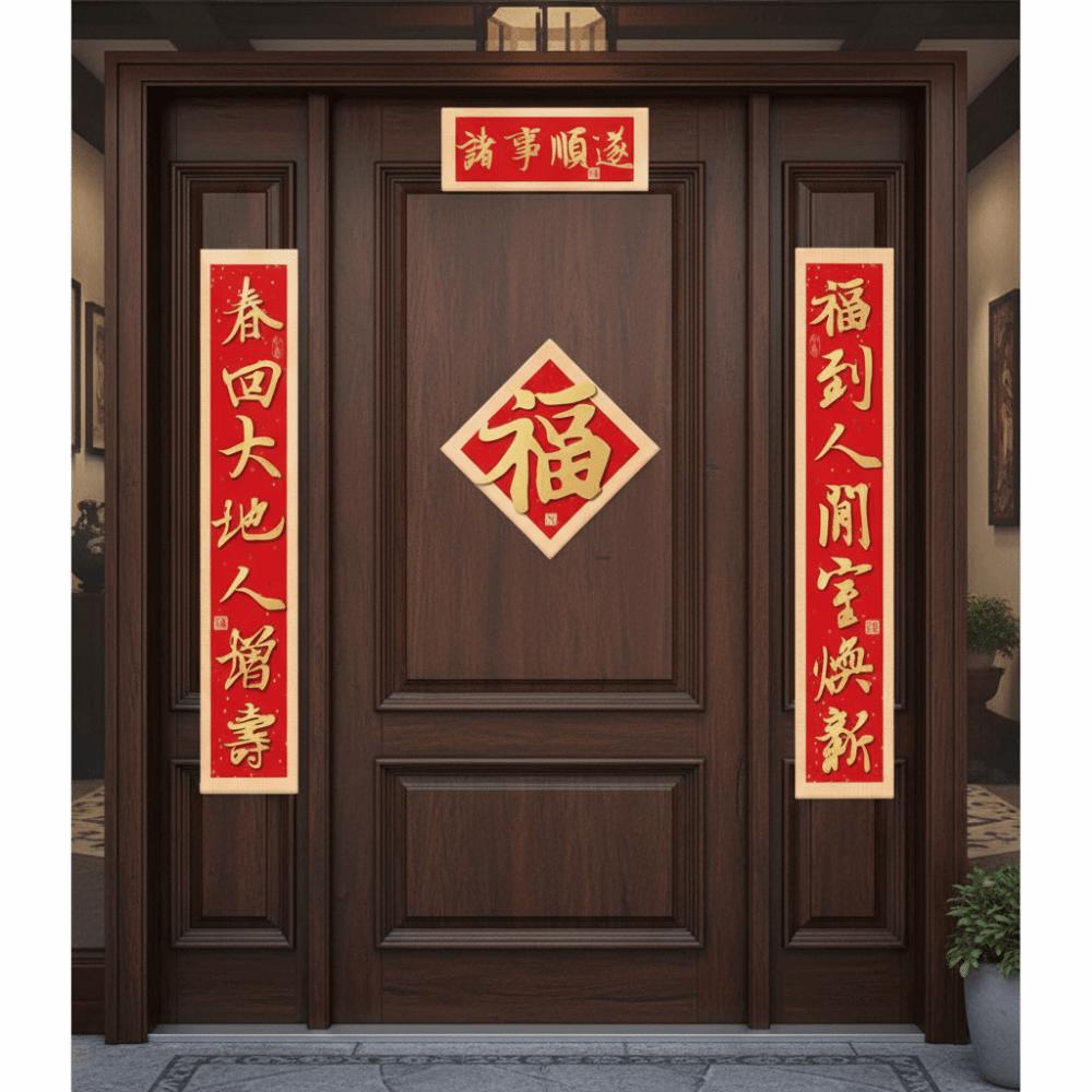 Magnetic 2026 New Year Door Couplet Set Leave No Trace Chinese Calligraphy Fu Character Sticker Modern Blessing Words