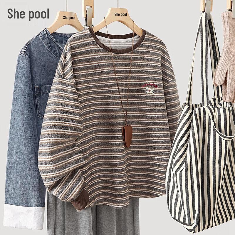 

Women s Loose Striped Round Neck Sweatshirt S
