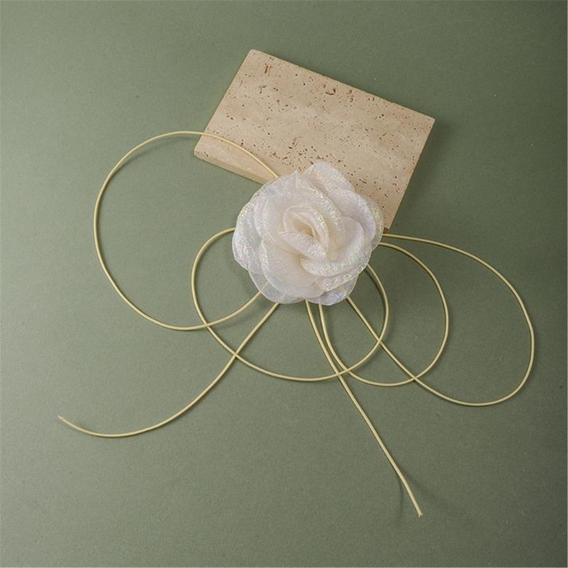 Stylish Lace Rose Clavicle Chain Necklace Long Rope Flower Choker Collarbone Chain Bridals Wedding Party Accessory