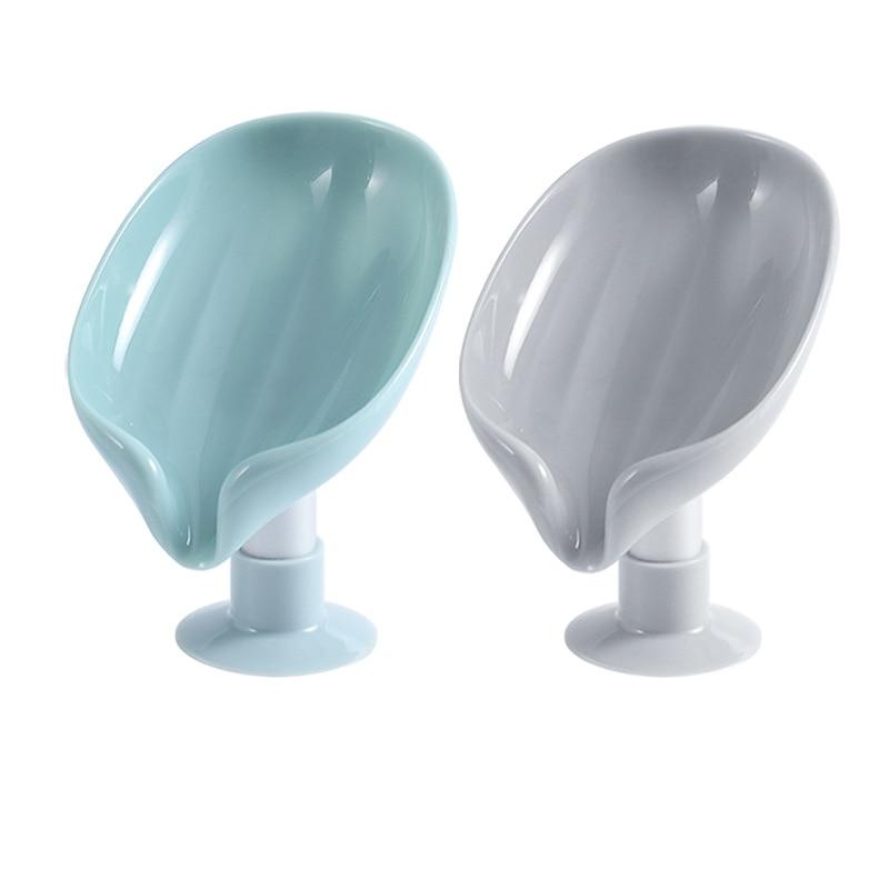2PCS Suction Cup Soap Dish For Bathroom Shower Portable Leaf Soap Holder Plastic Sponge Tray For Kitchen Bathroom Accessories