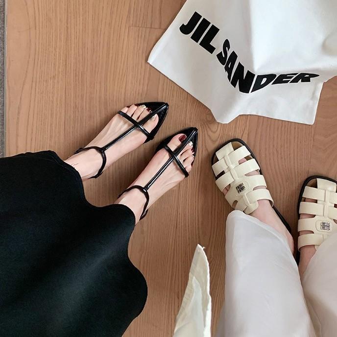 Cowhide version~ silver woven leather soft bottom half slippers women's summer hollow bag head Muller slippers French cool slippers