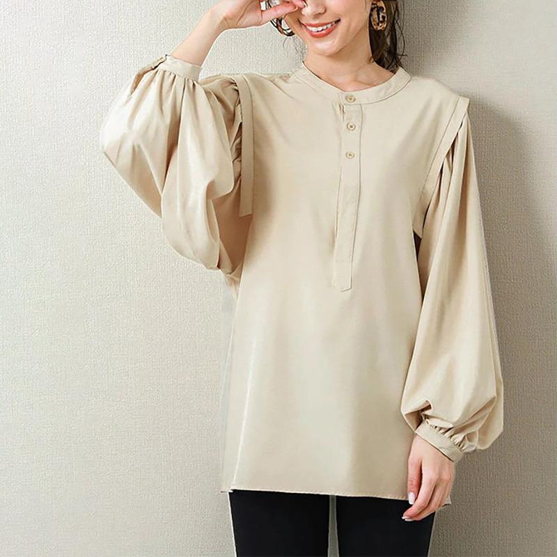Podzimní Nová Dámská Košile Smysl pro Design Nika Korejská Verze Jednoduchá Jednobarevná Ležérní Košile s Dlouhým Rukávem Dámská