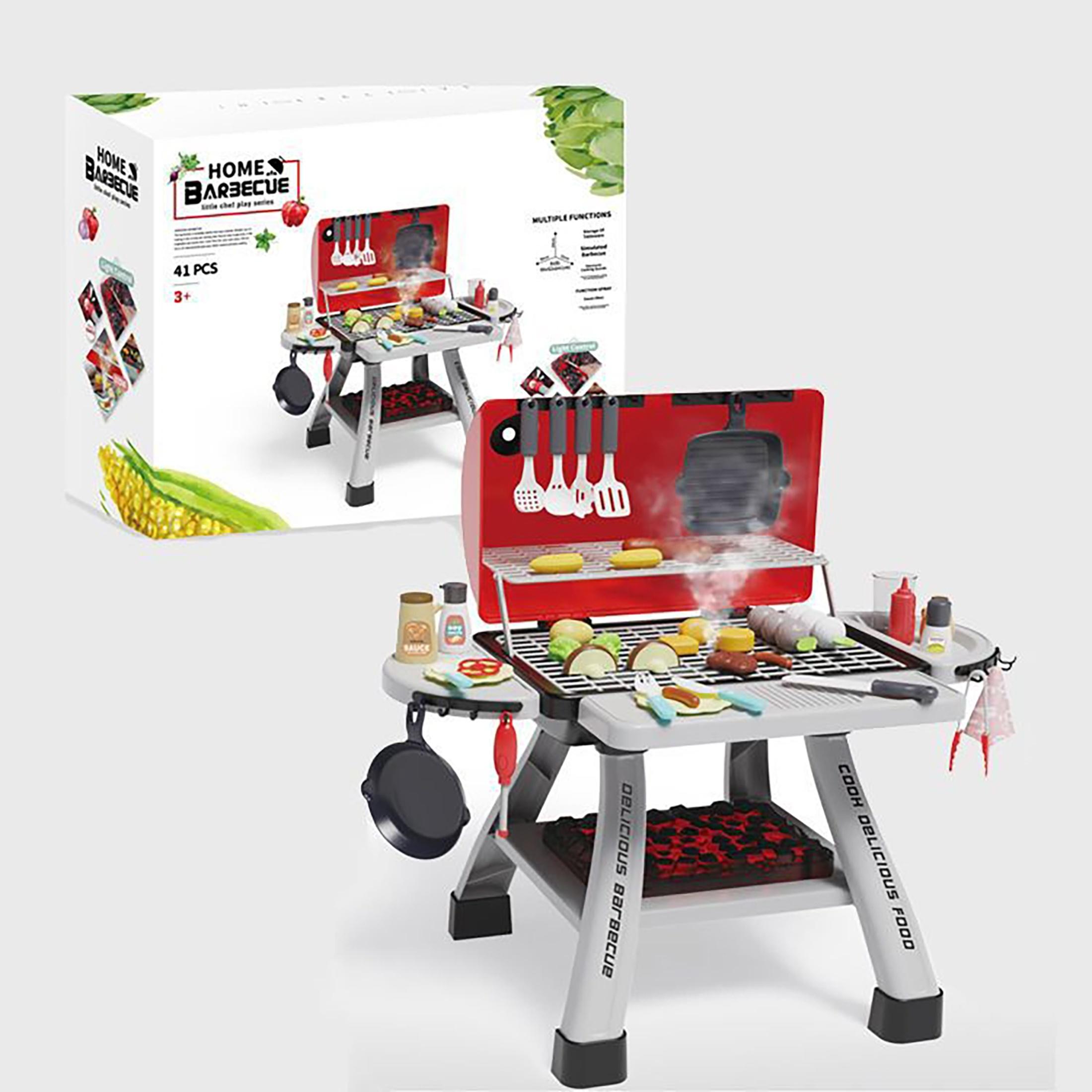 

Play House Simulation Spray Barbecue Grill Toys Set (41 pcs) With Lights&Sounds,Gifts Kids, Prizes красный
