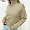 Women's Fashion Casual Fall Winter Solid Color Print Long Sleeve High Neck Sweaters