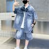 Boys Denim Suit Summer Children's Short Sleeve Shirt Shorts Sports Korean Tracksuit Sets Kids Suit