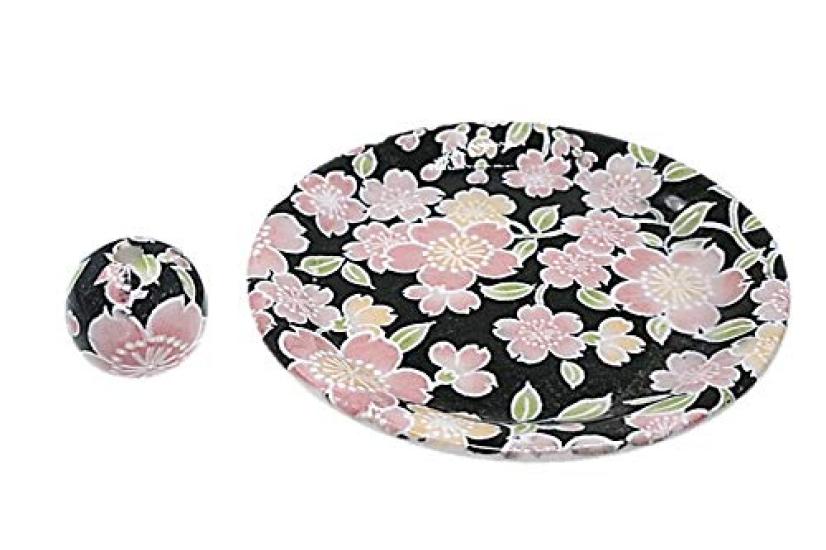 Sakura Yuzen Round Incense Plate, Mino Ware, Made in Japan, Porcelain, Incense Stand, Sakura, 9-12, ACS WEB SHOP