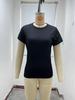 2024 Women's European American Ribbed Slim Fit Sports Top, Solid Color Short Sleeve T-shirt